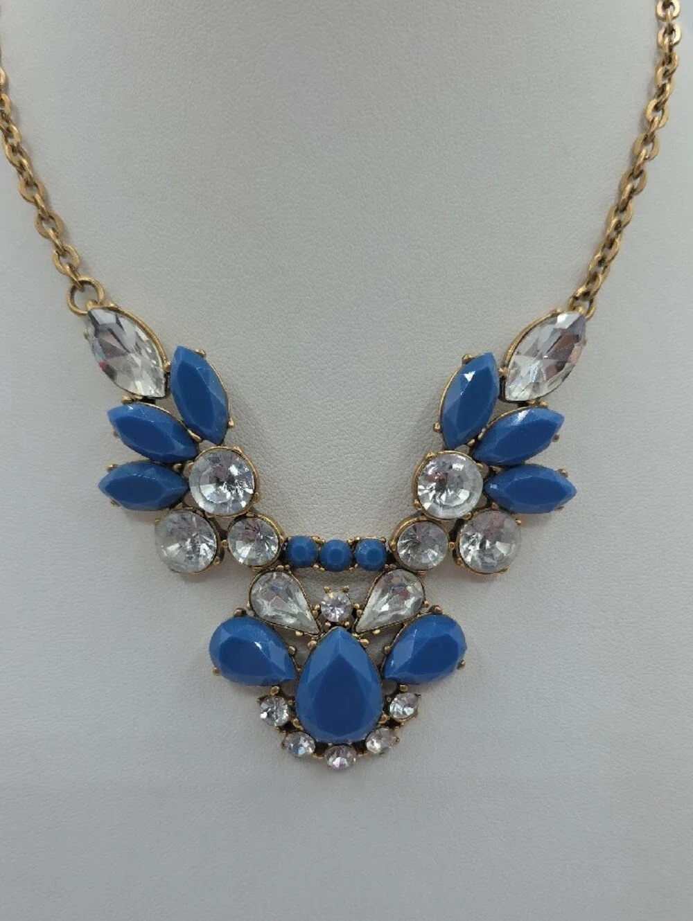J. Crew Blue and Clear Crystal Bib Necklace